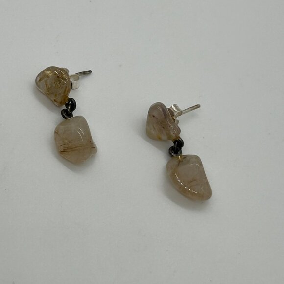 Vintage Sterling Silver Dangle Earrings With Natural Quartz Gemstones - Picture 5 of 12